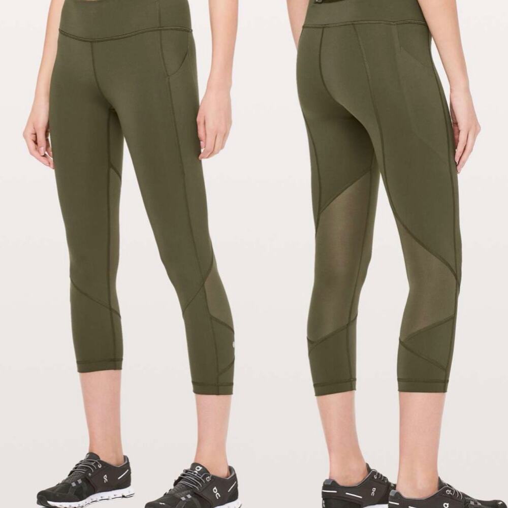 Lululemon Pace Rival Crop Full On Luxtreme 22 inch inseam Dark Olive Size 8 EUC